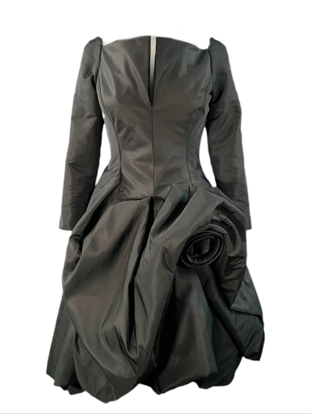 $4,800 OSCAR DE LA RENTA BLACK SILK BLACK LINED VOLUMIN ROSE RUNWAY DRESS US 8 - Picture 9 of 16